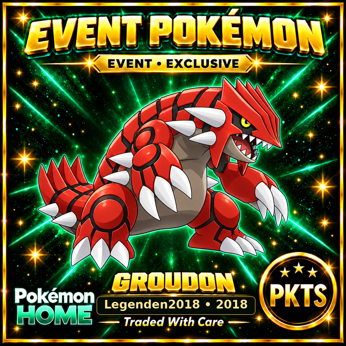 AI-generated illustration of non-shiny Groudon — Legenden2018 • 2018. PKTS EVENT • EXCLUSIVE.