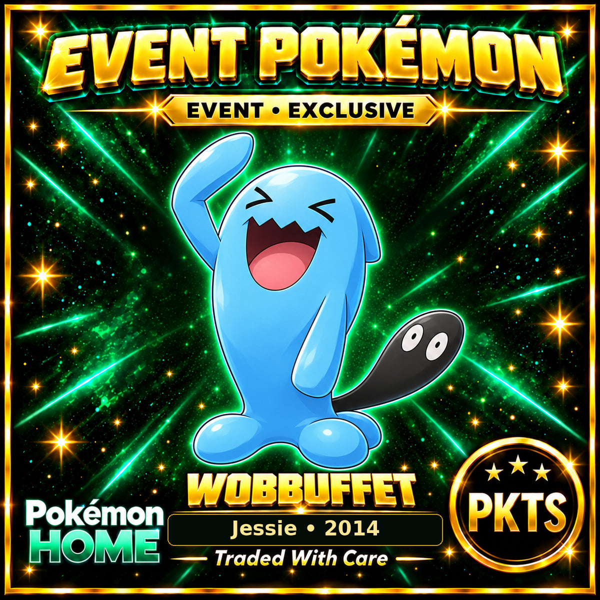 AI-generated illustration of non-shiny Wobbuffet — Jessie • 2014. PKTS EVENT • EXCLUSIVE.