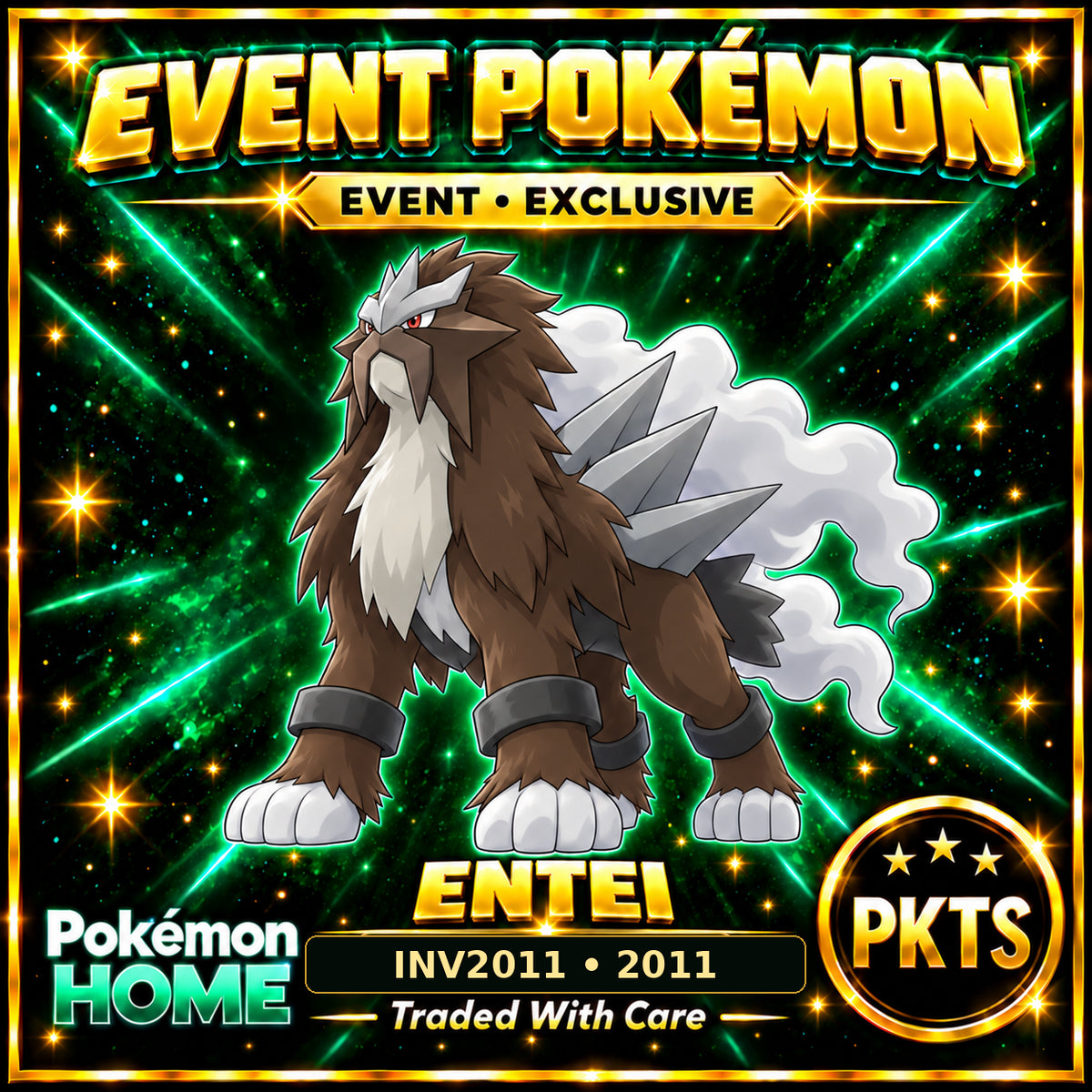 AI-generated illustration of shiny Entei — INV2011 • 2011. PKTS EVENT • EXCLUSIVE.