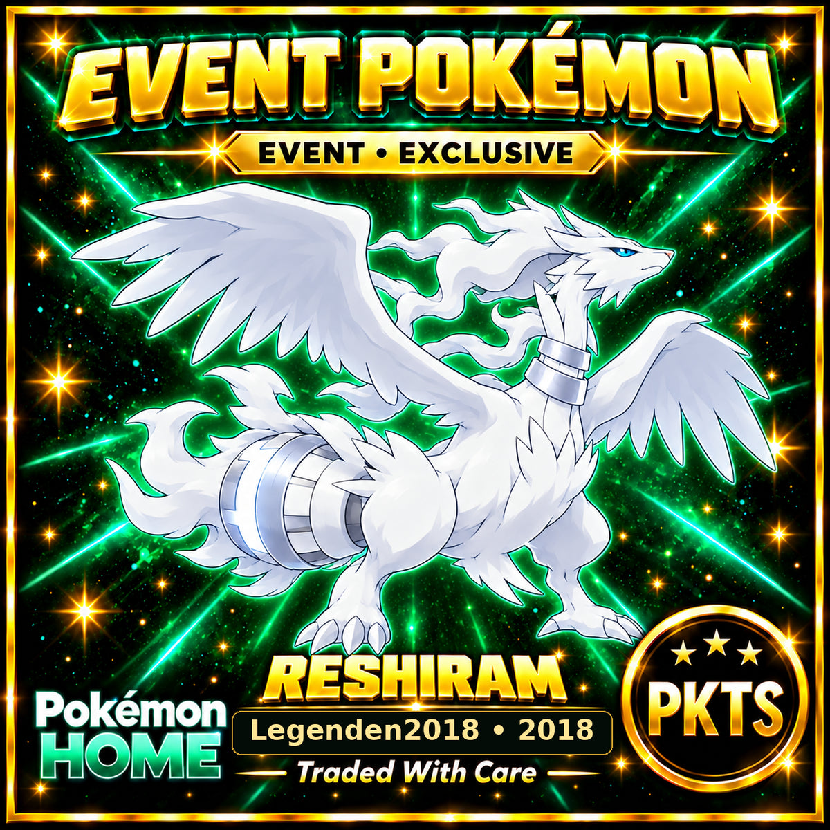 AI-generated illustration of non-shiny Reshiram — Legenden2018 • 2018. PKTS EVENT • EXCLUSIVE.