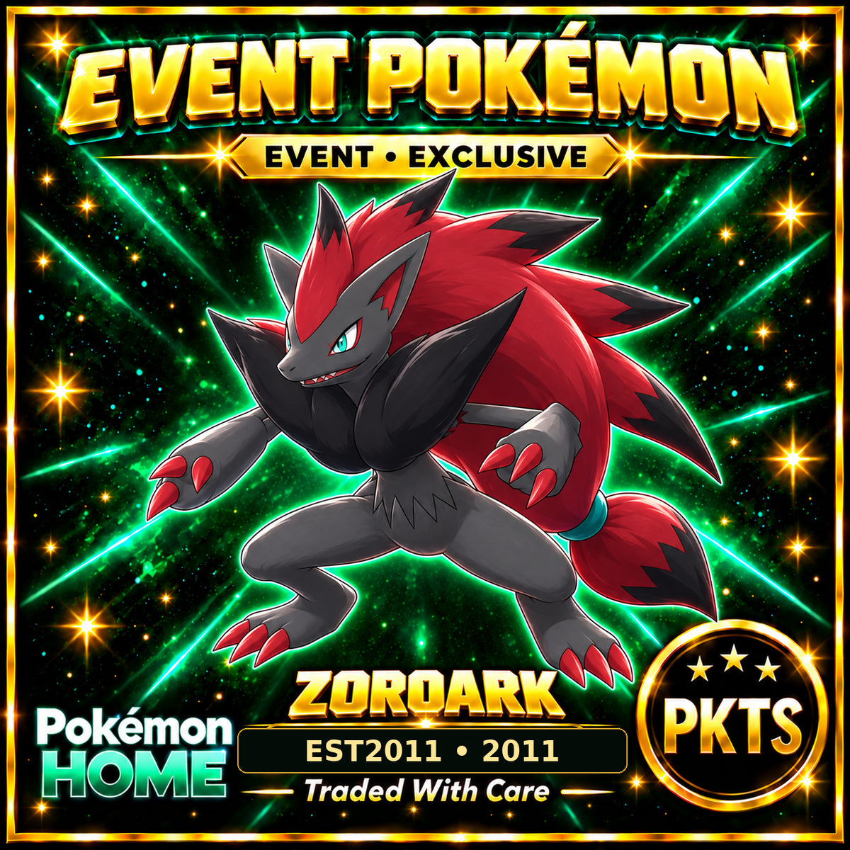 AI-generated illustration of non-shiny Zoroark — EST2011 • 2011. PKTS EVENT • EXCLUSIVE.