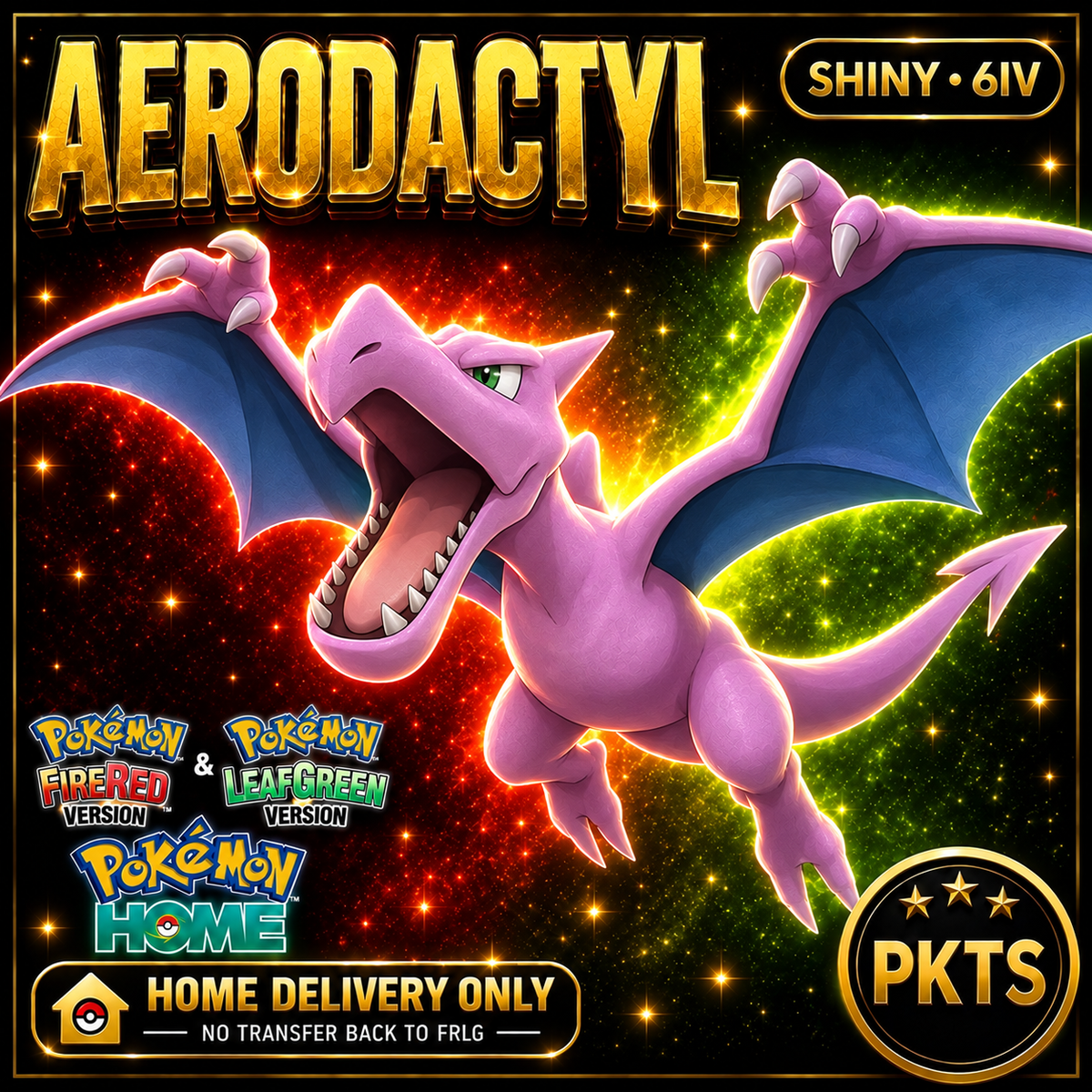 Shiny Aerodactyl. Pokémon HOME delivery only; no transfer back to FRLG.