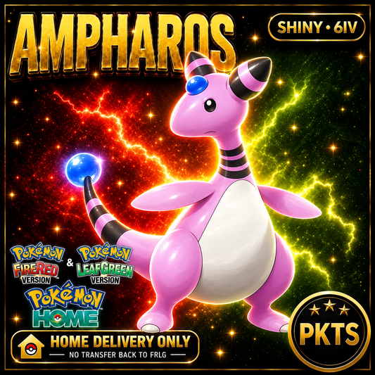 Shiny Ampharos. Pokémon HOME delivery only; no transfer back to FRLG.