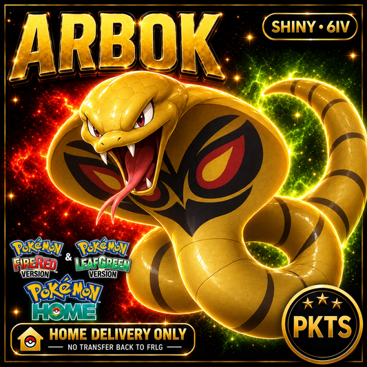 Shiny Arbok. Pokémon HOME delivery only; no transfer back to FRLG.