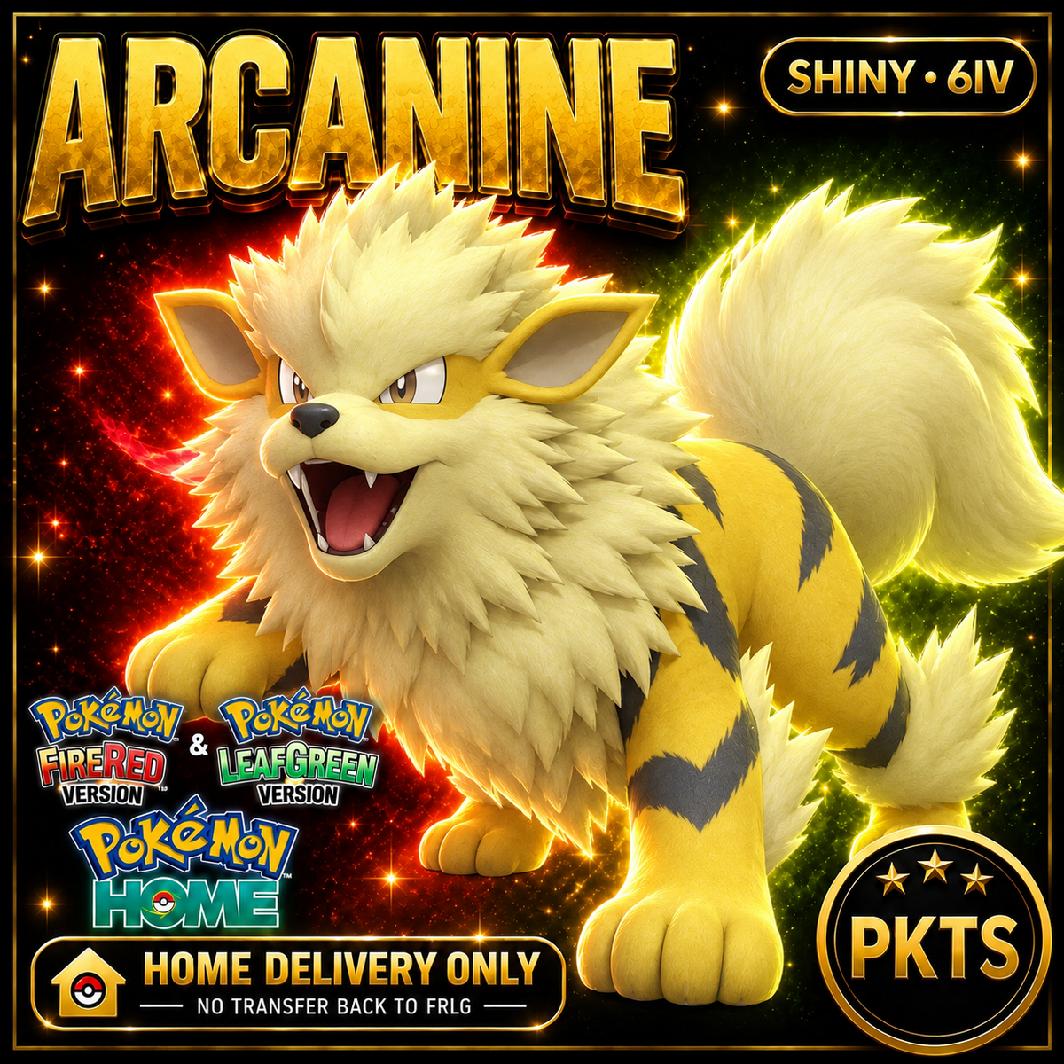 Shiny Arcanine. Pokémon HOME delivery only; no transfer back to FRLG.