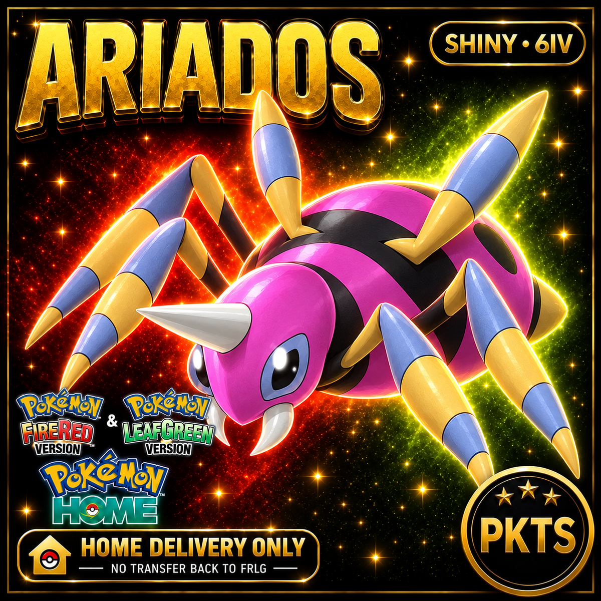 Shiny Ariados. Pokémon HOME delivery only; no transfer back to FRLG.