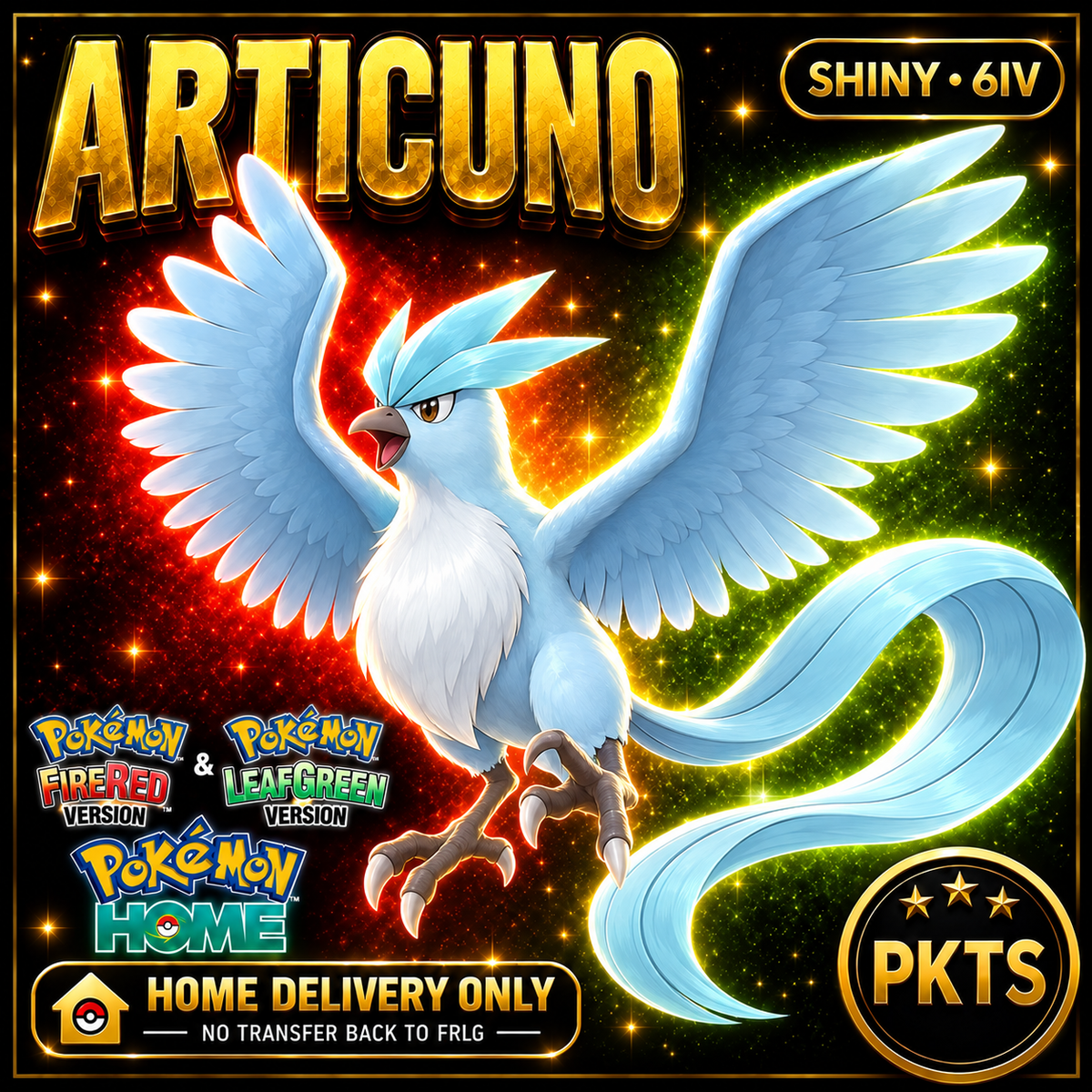 Shiny Articuno. Pokémon HOME delivery only; no transfer back to FRLG.