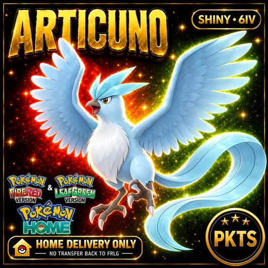 Shiny Articuno. Pokémon HOME delivery only; no transfer back to FRLG.