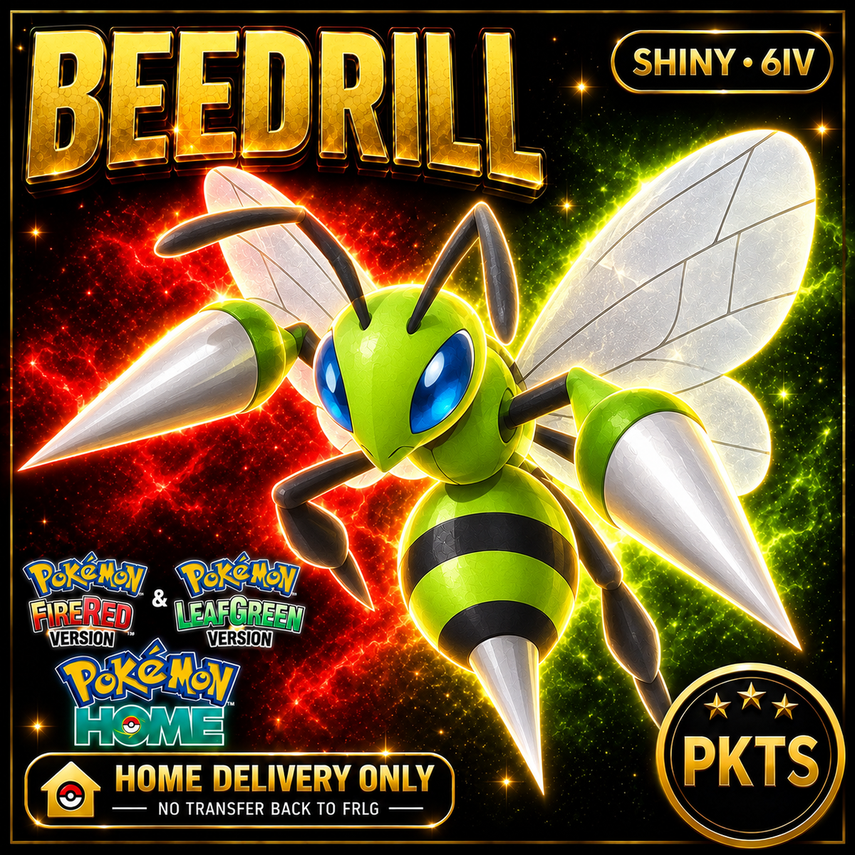 Shiny Beedrill. Pokémon HOME delivery only; no transfer back to FRLG.
