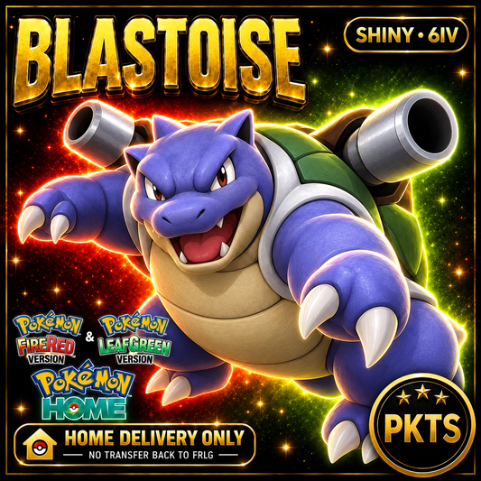 Shiny Blastoise. Pokémon HOME delivery only; no transfer back to FRLG.