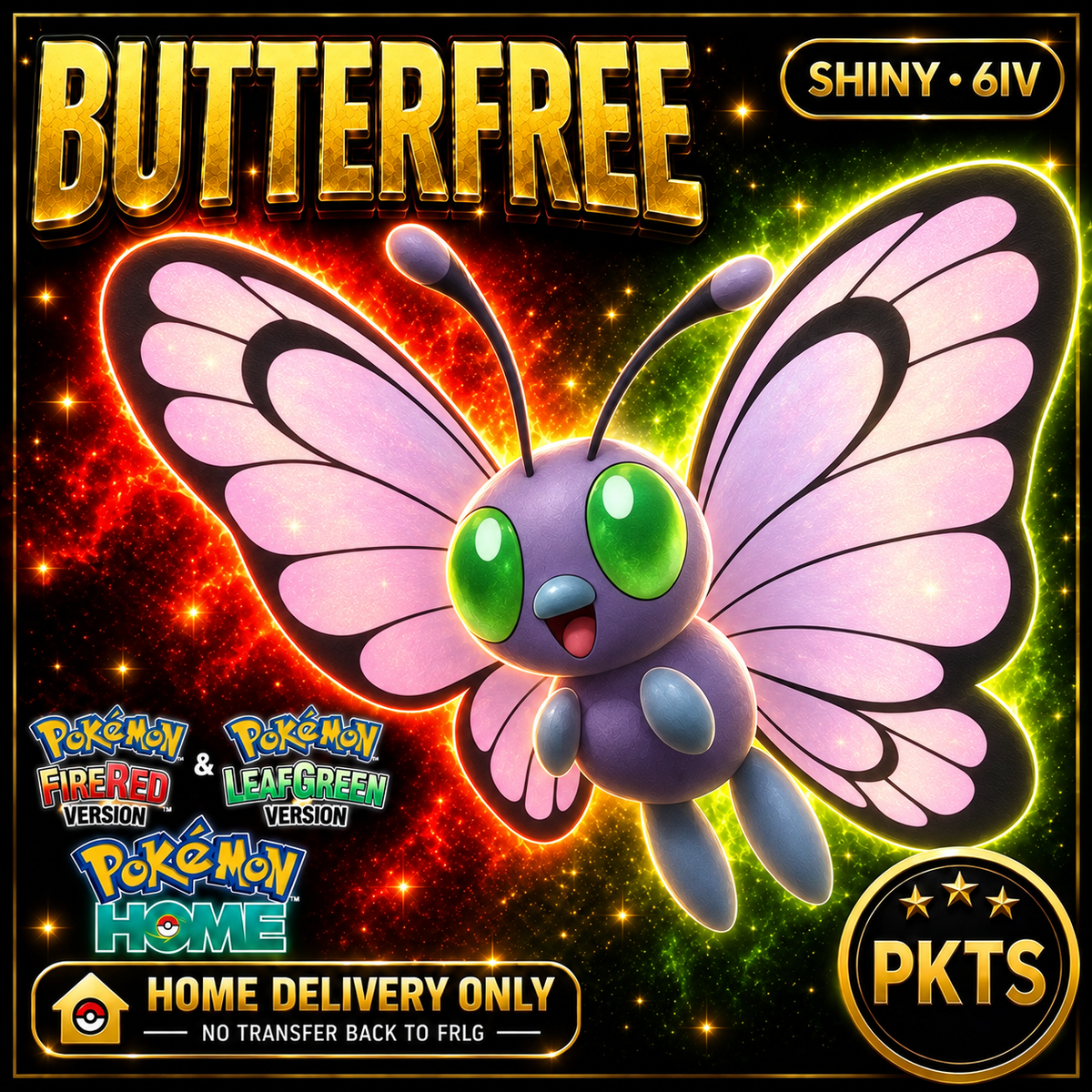 Shiny Butterfree. Pokémon HOME delivery only; no transfer back to FRLG.