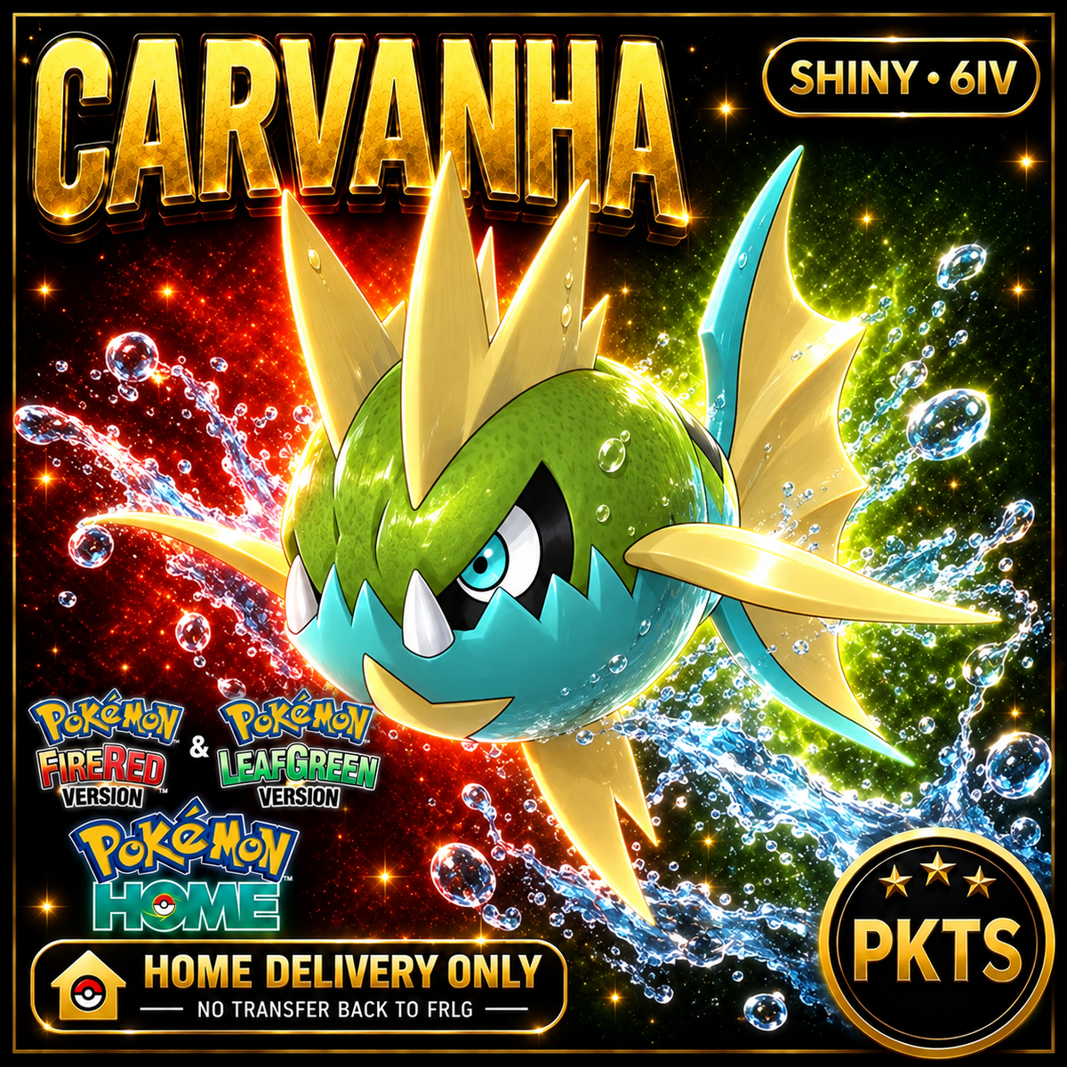 Shiny Carvanha. Pokémon HOME delivery only; no transfer back to FRLG.