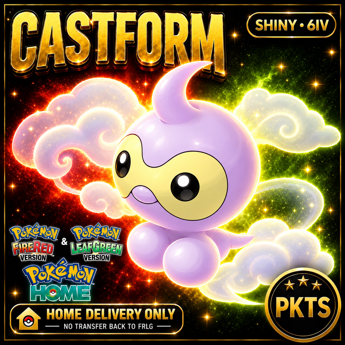 Shiny Castform. Pokémon HOME delivery only; no transfer back to FRLG.