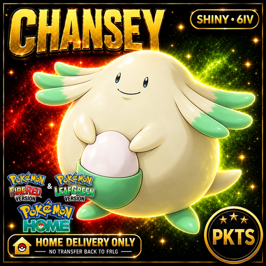 Shiny Chansey. Pokémon HOME delivery only; no transfer back to FRLG.