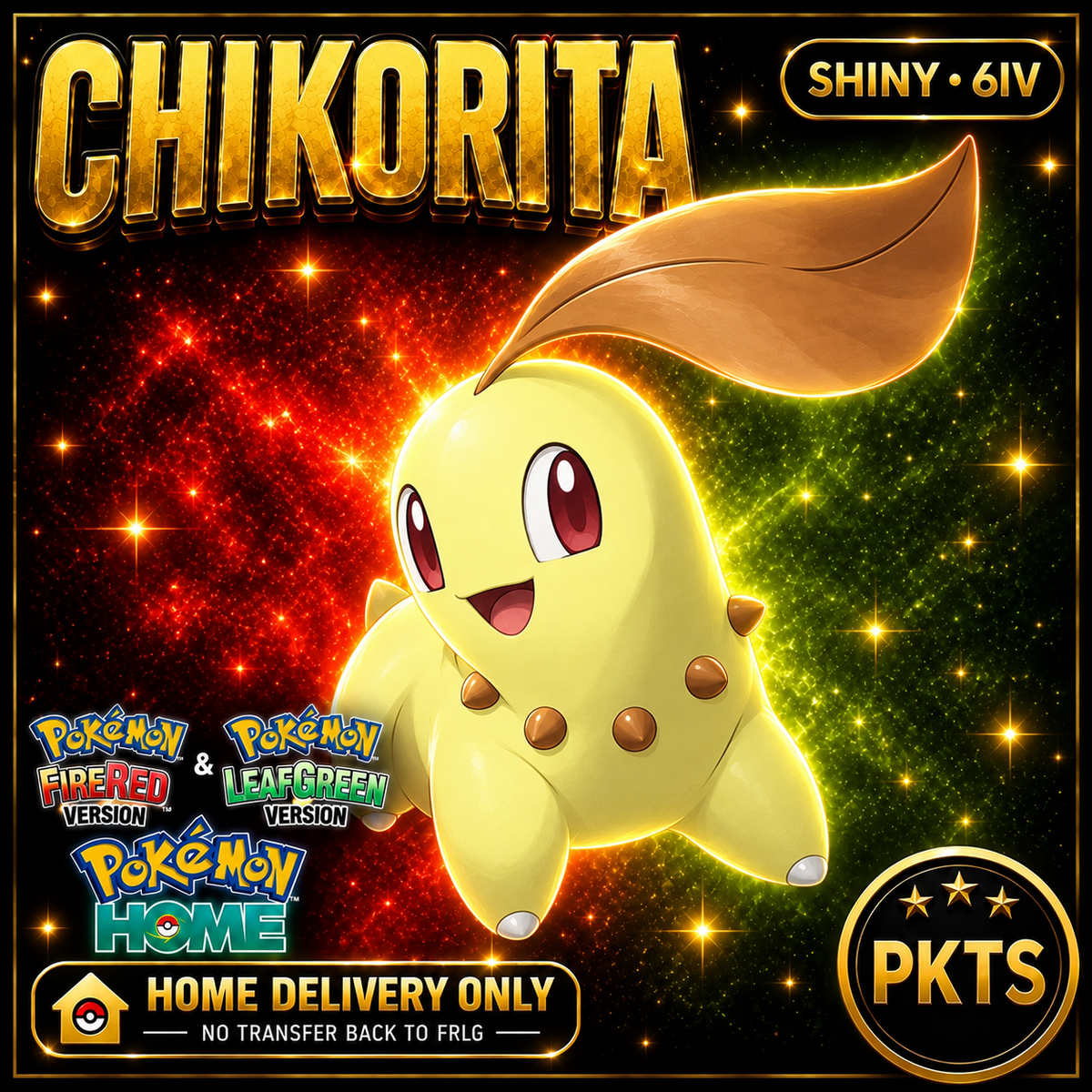 Shiny Chikorita. Pokémon HOME delivery only; no transfer back to FRLG.