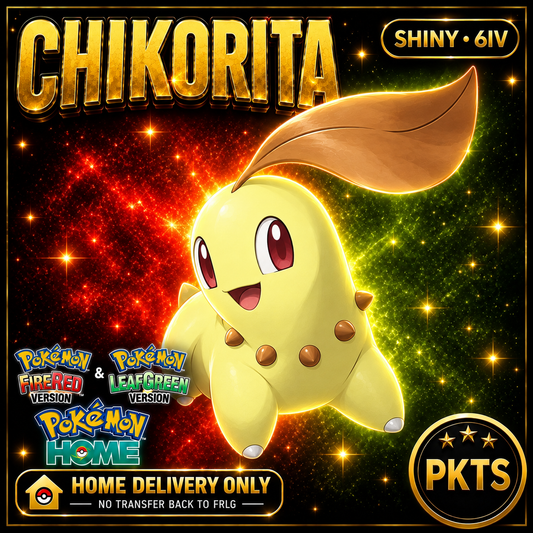 Shiny Chikorita. Pokémon HOME delivery only; no transfer back to FRLG.
