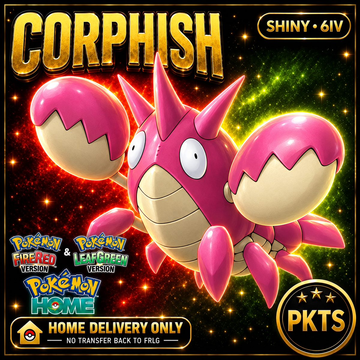 Shiny Corphish. Pokémon HOME delivery only; no transfer back to FRLG.