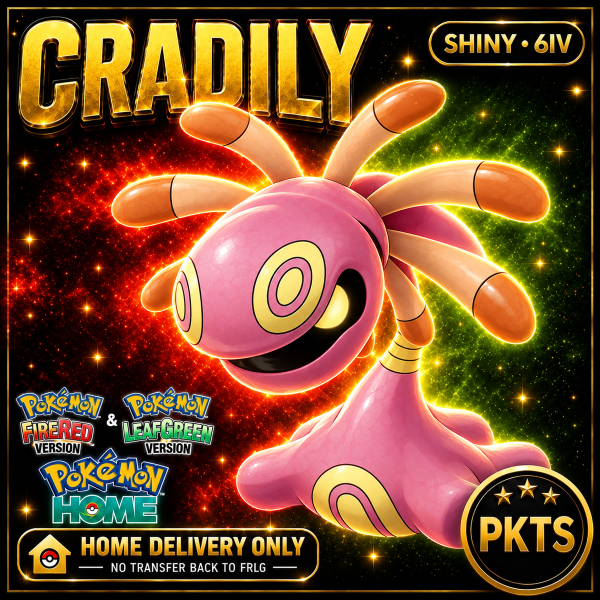 Shiny Cradily. Pokémon HOME delivery only; no transfer back to FRLG.