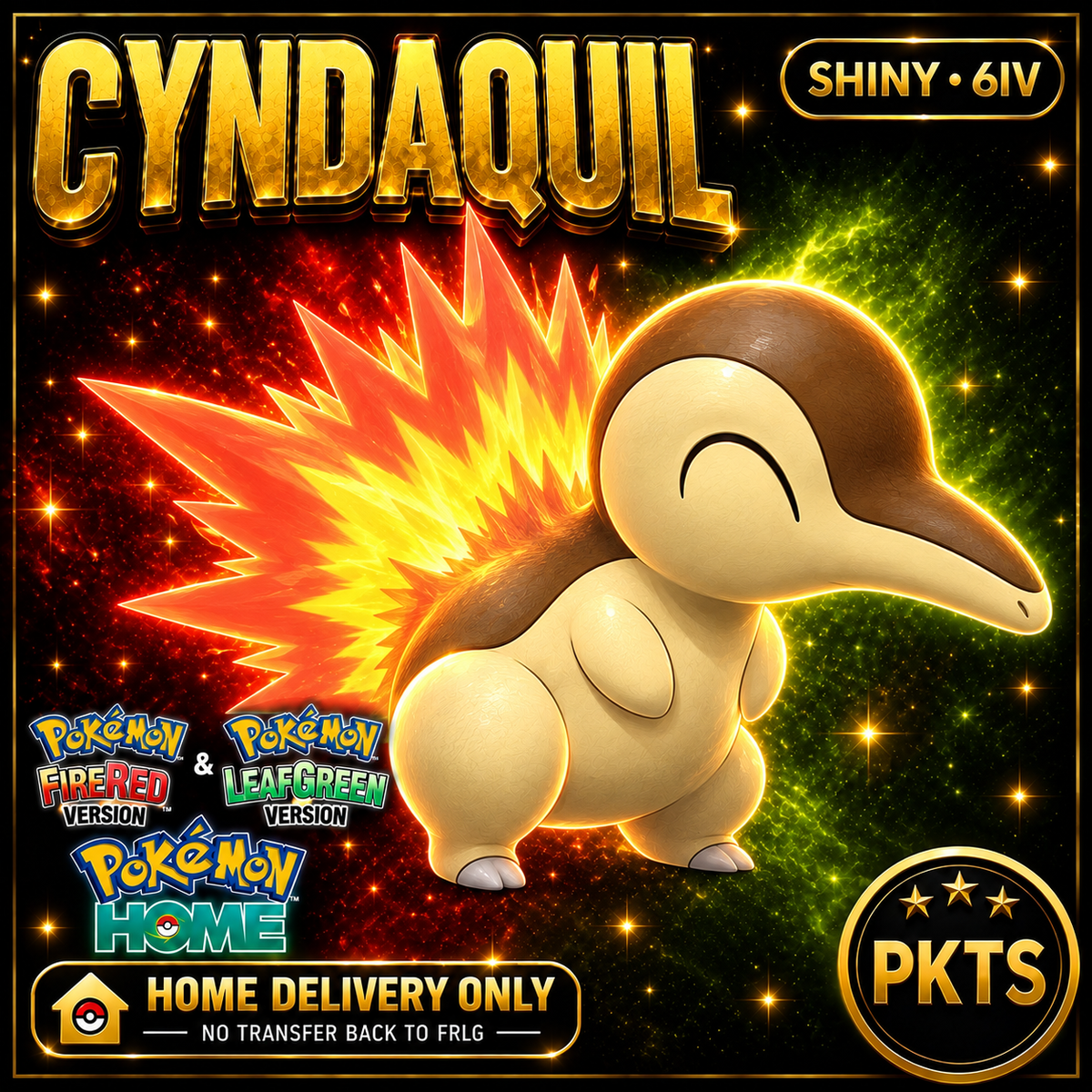 Shiny Cyndaquil. Pokémon HOME delivery only; no transfer back to FRLG.