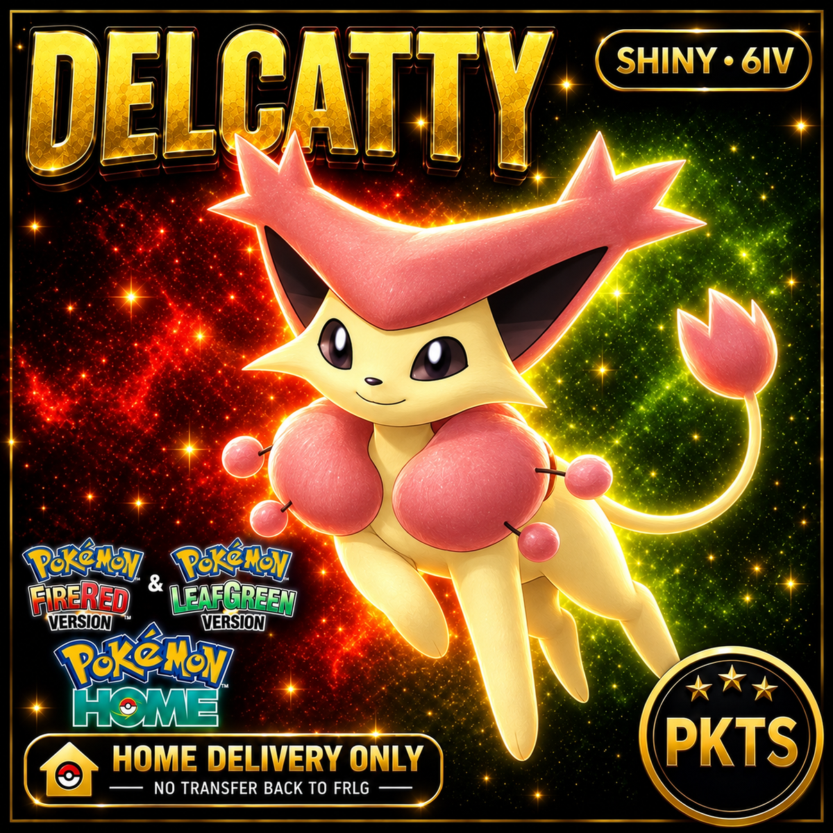 Shiny Delcatty. Pokémon HOME delivery only; no transfer back to FRLG.