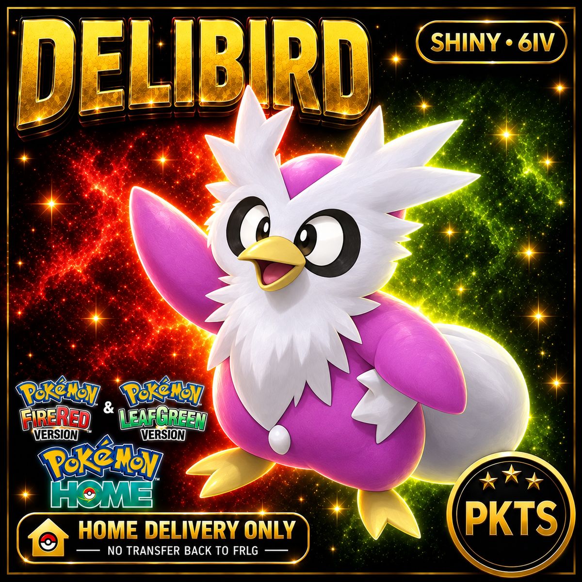Shiny Delibird. Pokémon HOME delivery only; no transfer back to FRLG.