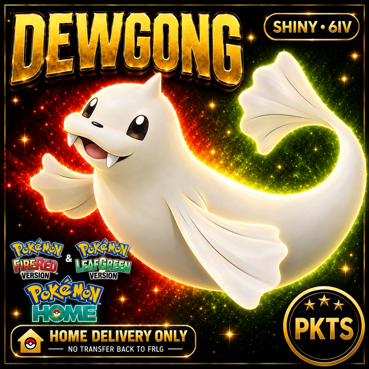 Shiny Dewgong. Pokémon HOME delivery only; no transfer back to FRLG.