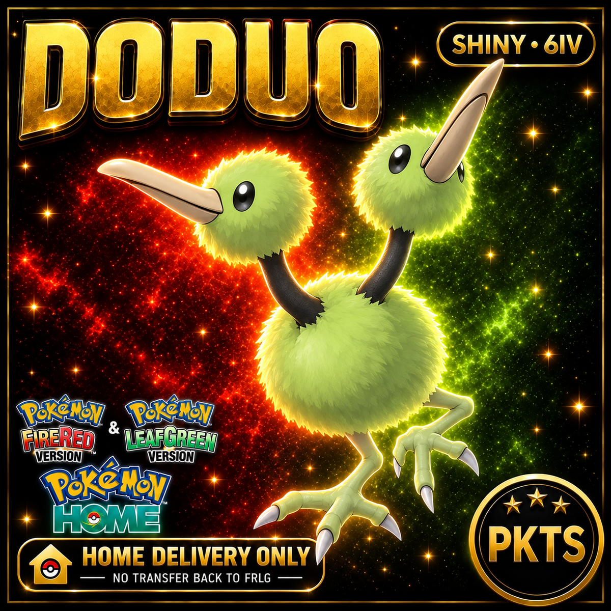 Shiny Doduo. Pokémon HOME delivery only; no transfer back to FRLG.