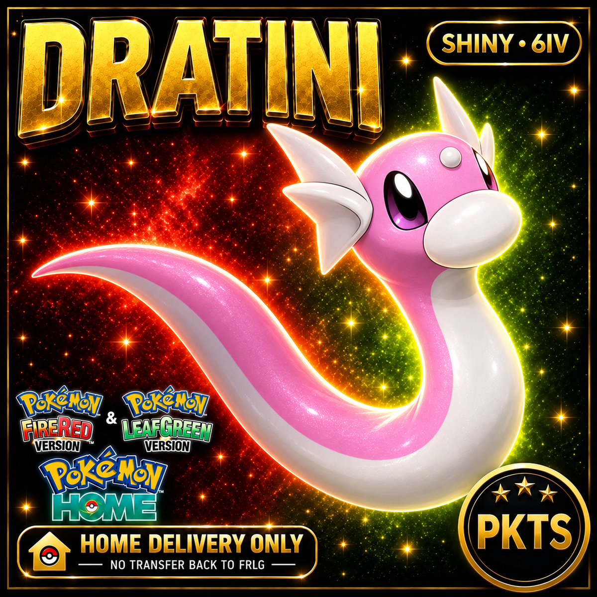 Shiny Dratini. Pokémon HOME delivery only; no transfer back to FRLG.