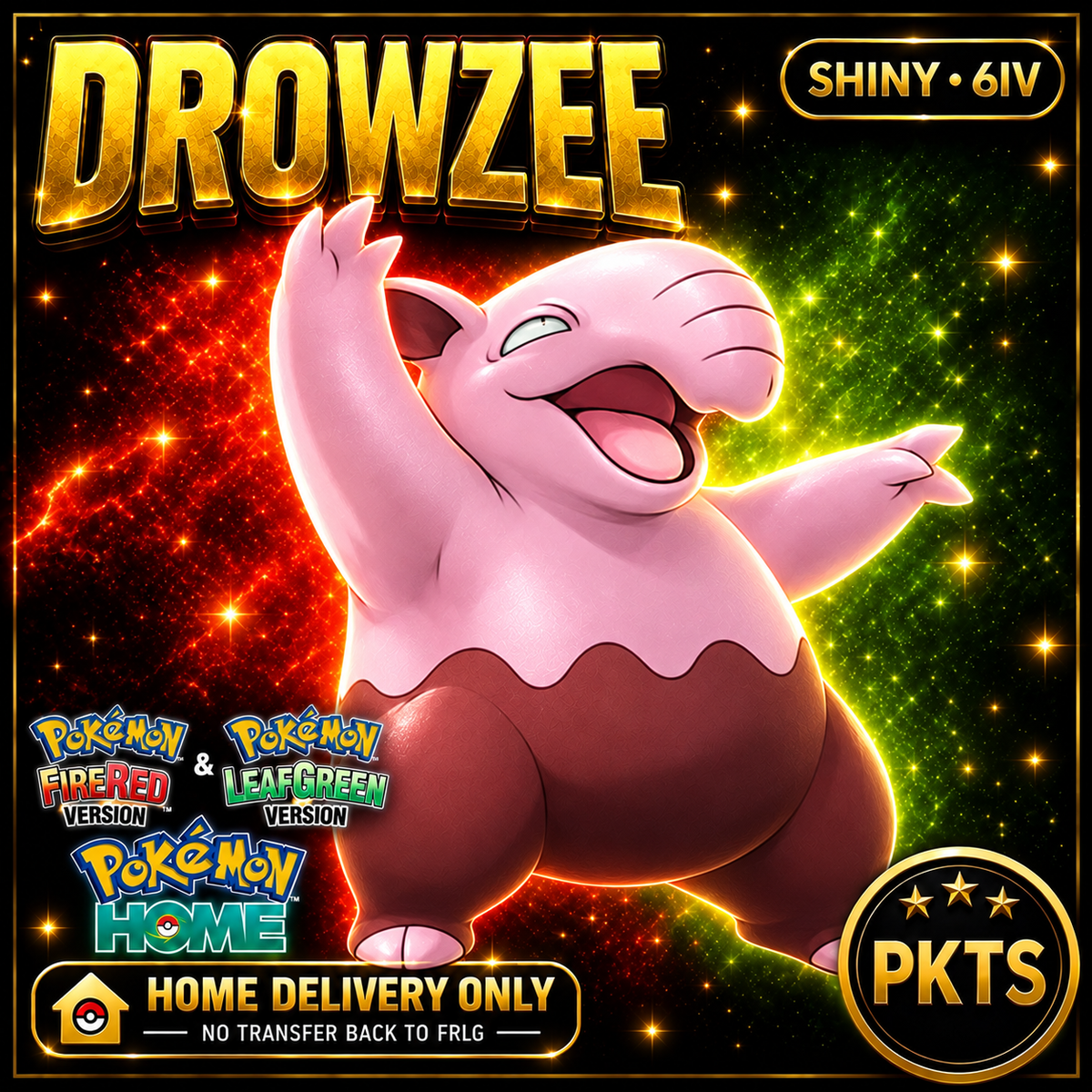 Shiny Drowzee. Pokémon HOME delivery only; no transfer back to FRLG.