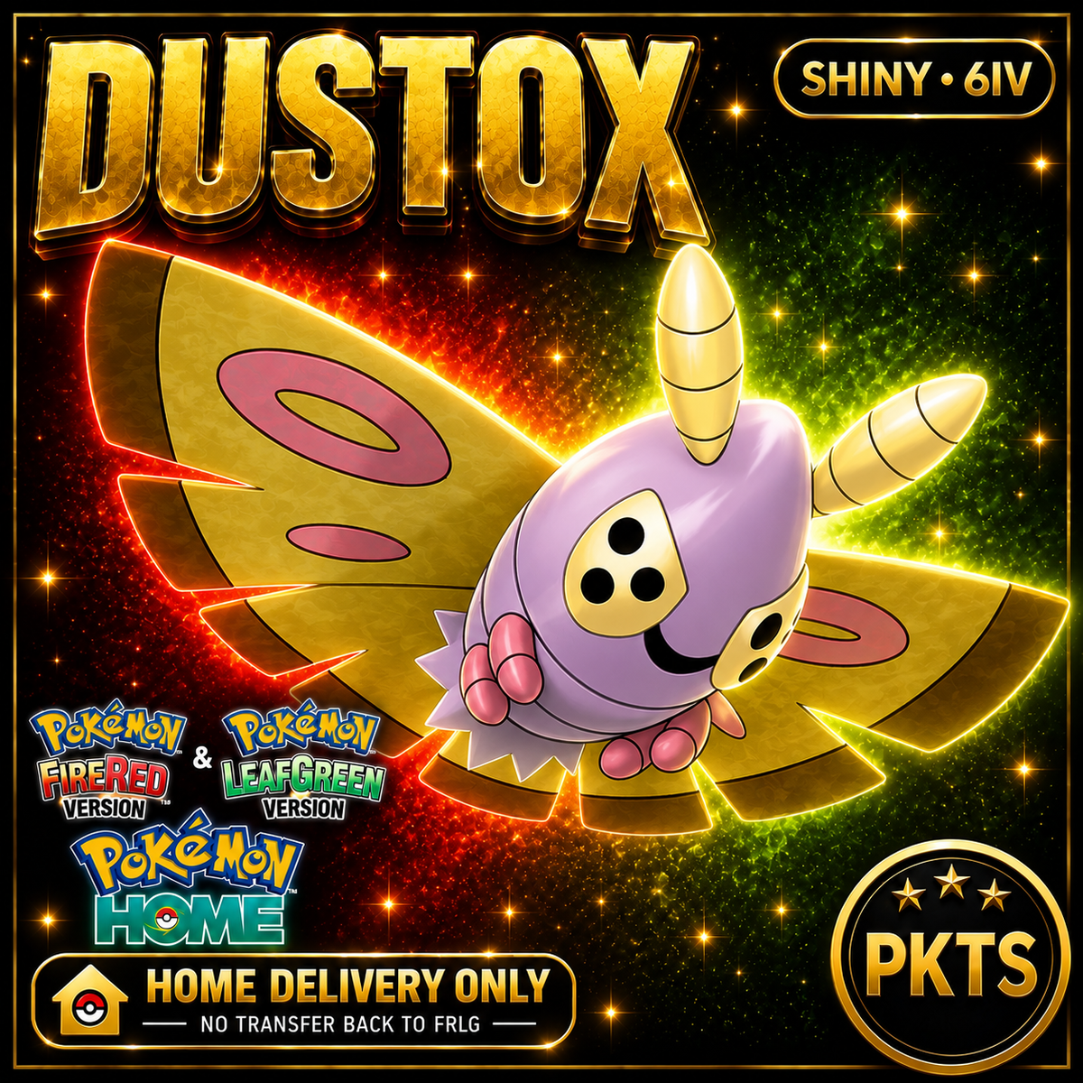 Shiny Dustox. Pokémon HOME delivery only; no transfer back to FRLG.
