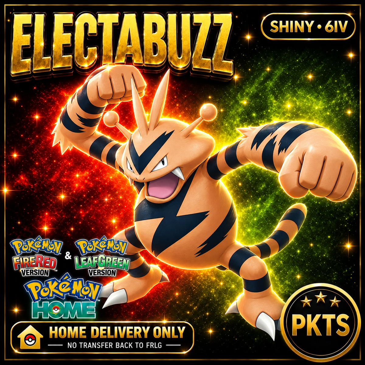 Shiny Electabuzz. Pokémon HOME delivery only; no transfer back to FRLG.