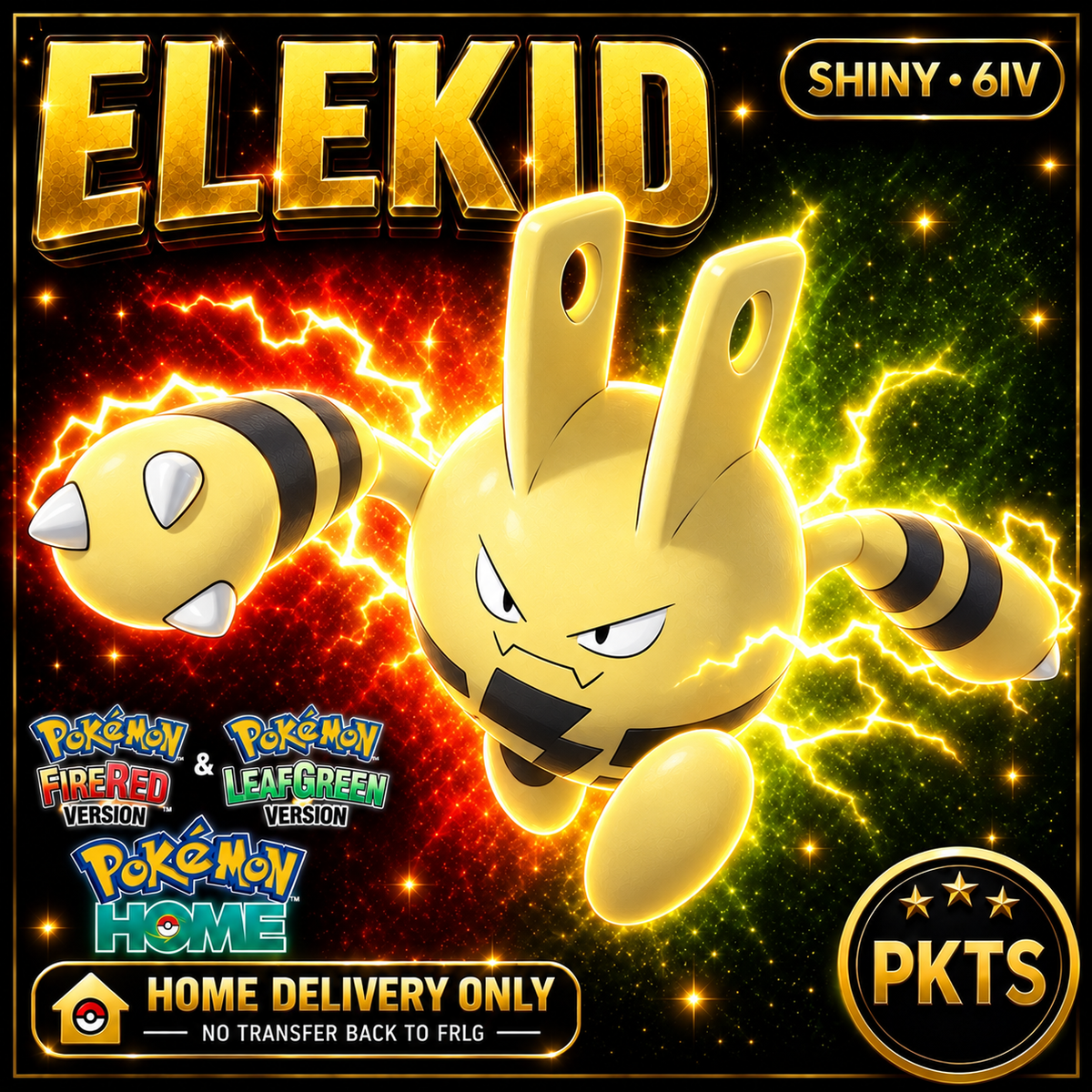 Shiny Elekid. Pokémon HOME delivery only; no transfer back to FRLG.
