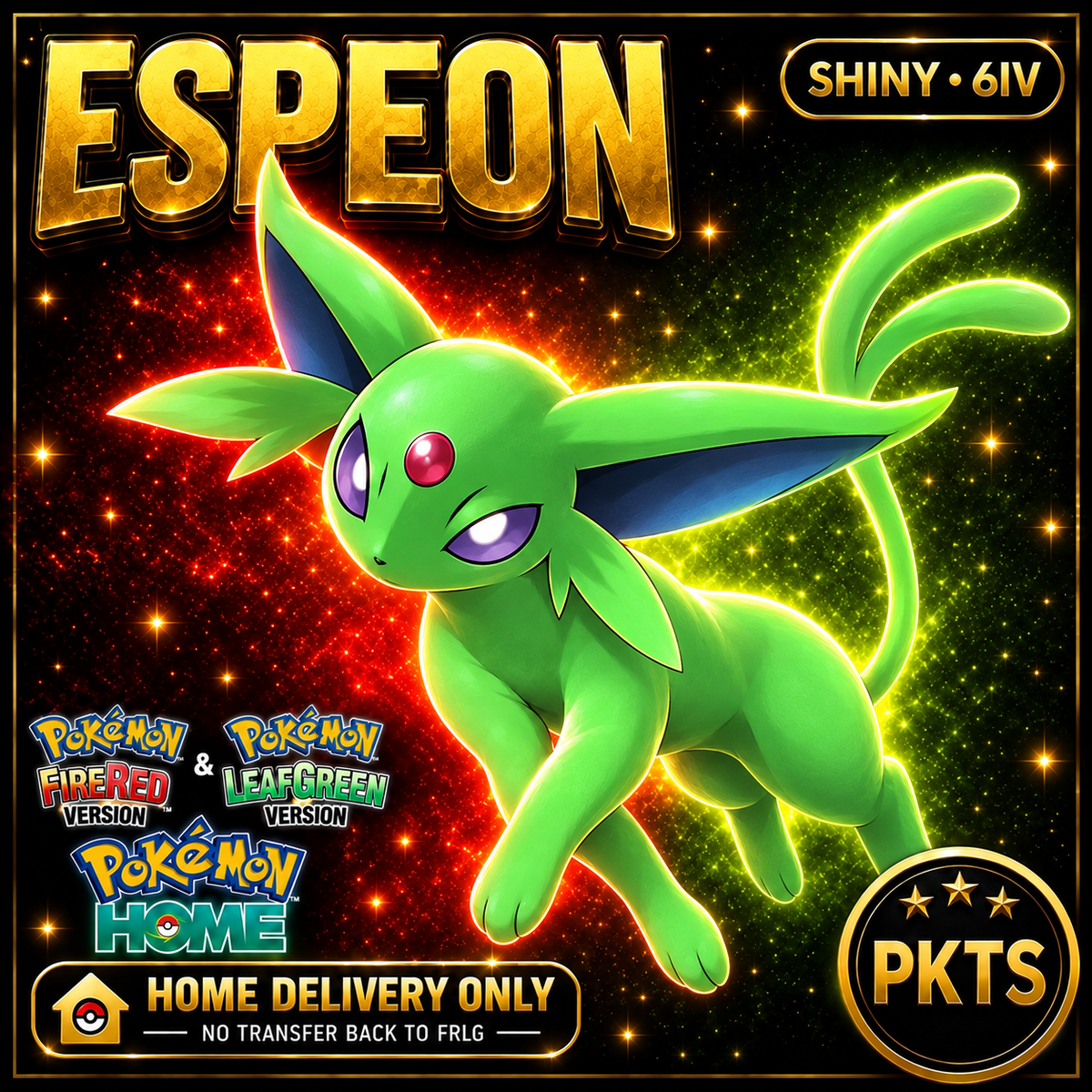 Shiny Espeon. Pokémon HOME delivery only; no transfer back to FRLG.