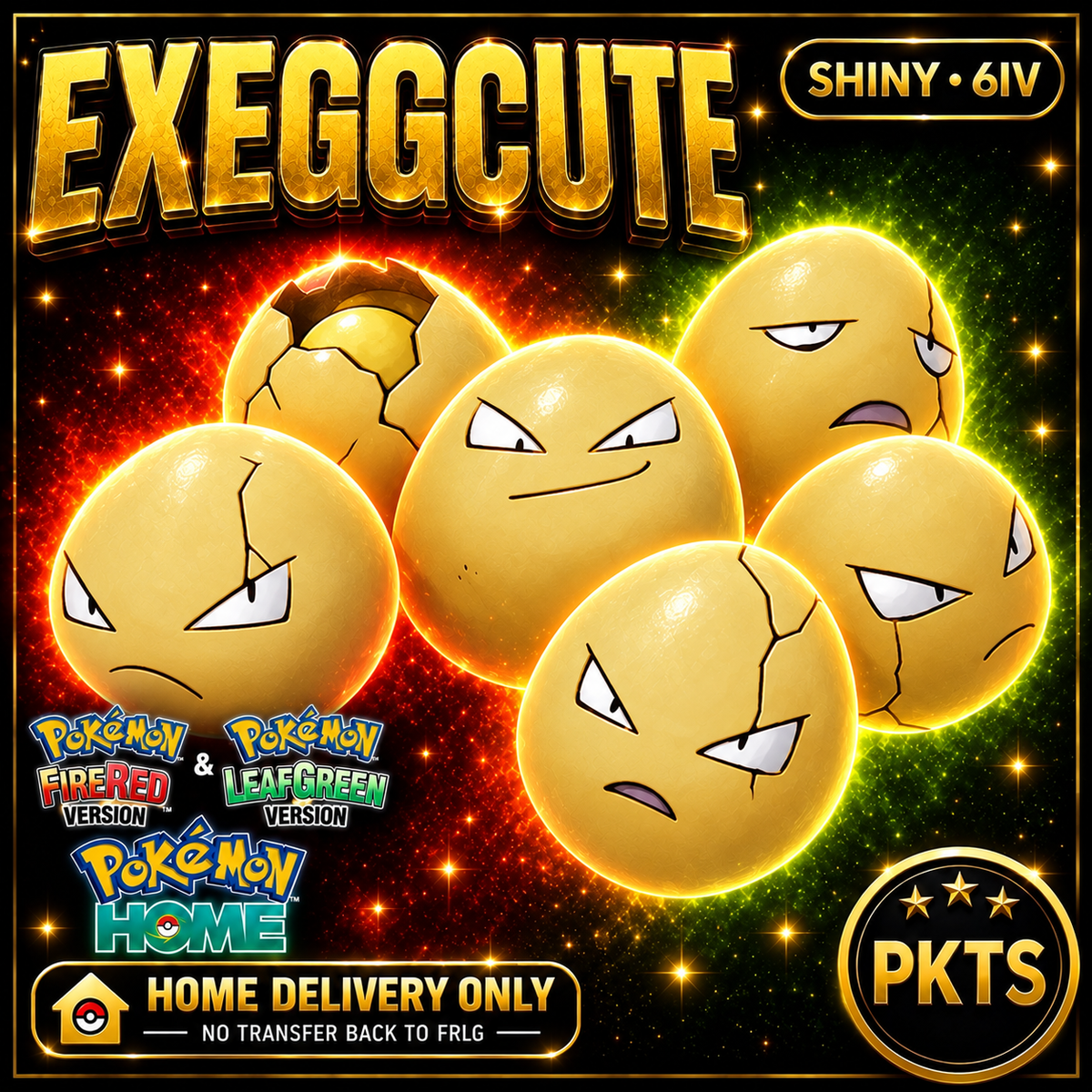 Shiny Exeggcute. Pokémon HOME delivery only; no transfer back to FRLG.