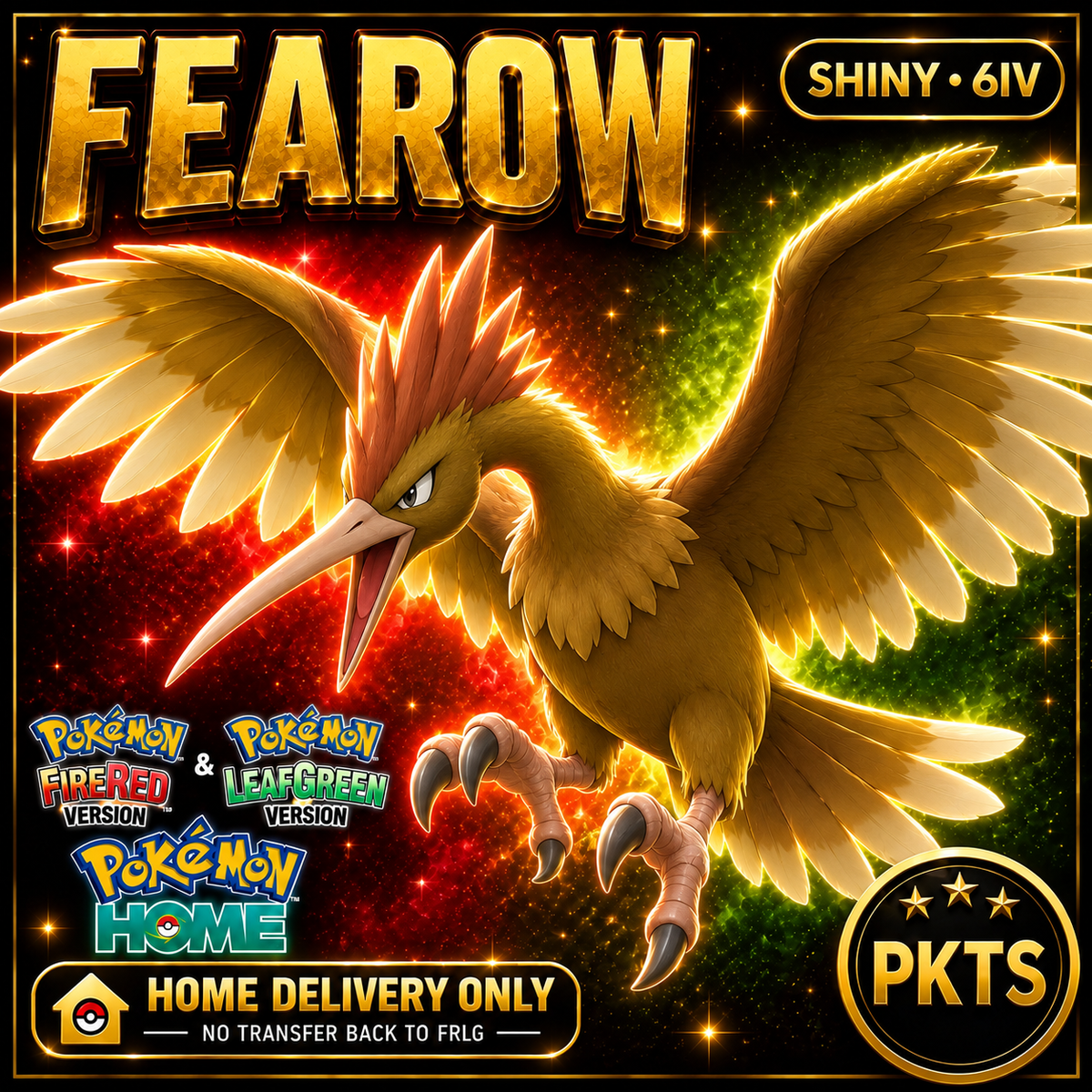 Shiny Fearow. Pokémon HOME delivery only; no transfer back to FRLG.