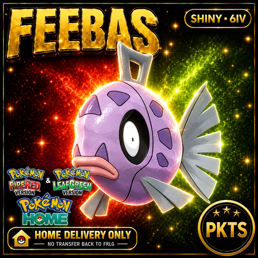 Shiny Feebas. Pokémon HOME delivery only; no transfer back to FRLG.
