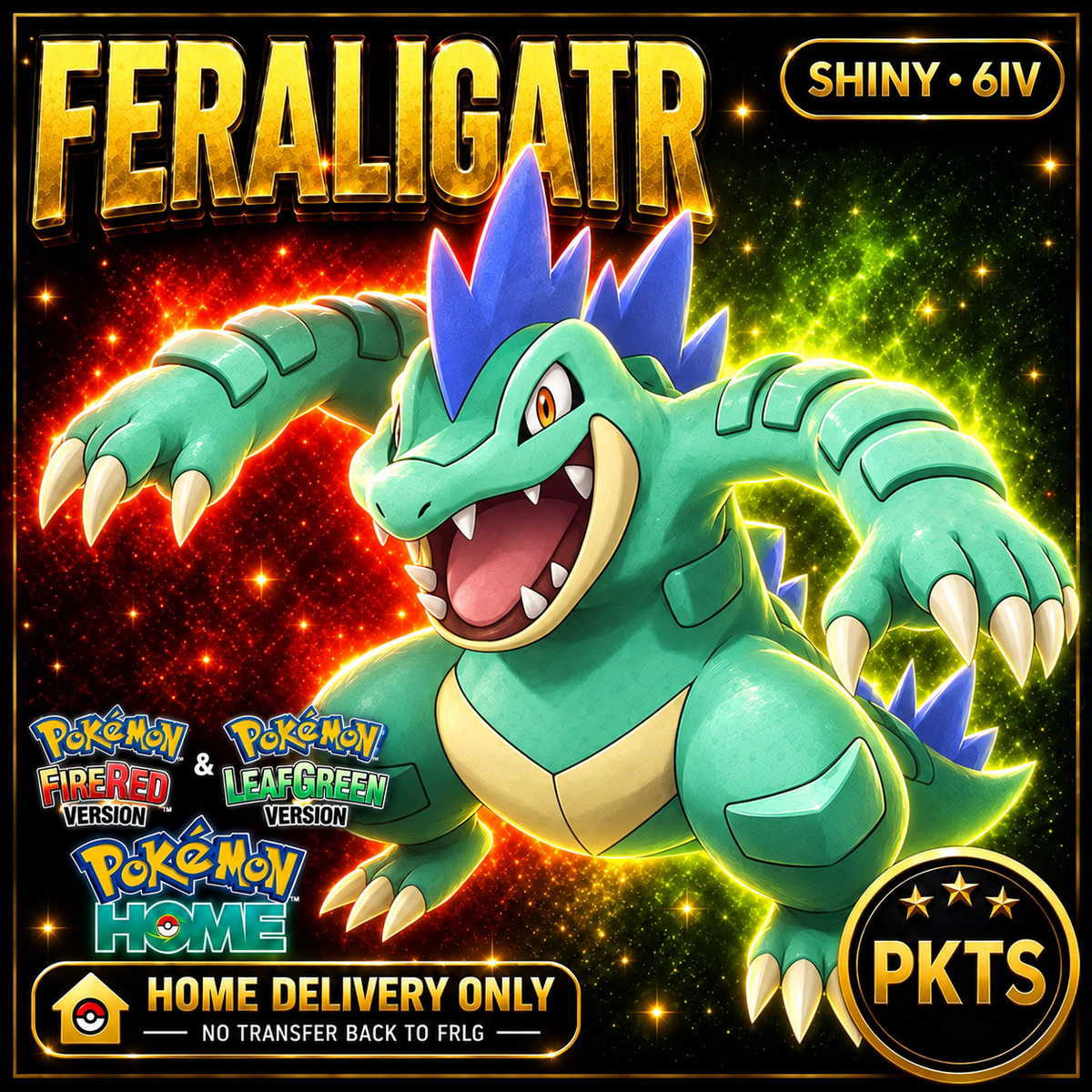 Shiny Feraligatr. Pokémon HOME delivery only; no transfer back to FRLG.