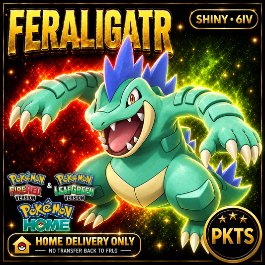 Shiny Feraligatr. Pokémon HOME delivery only; no transfer back to FRLG.