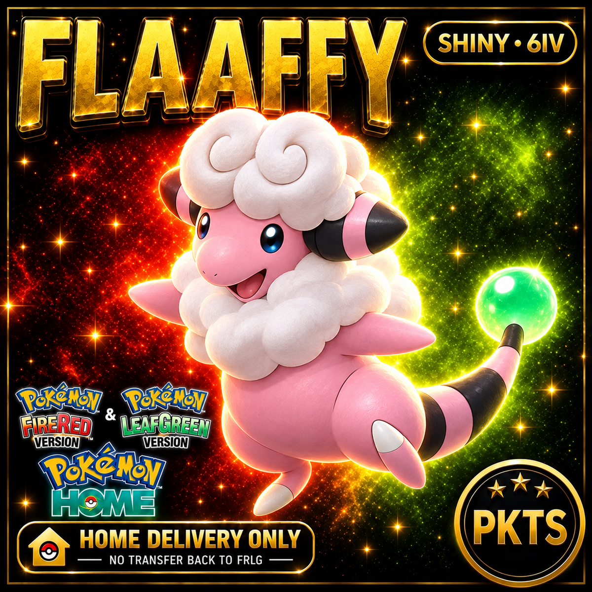 Shiny Flaaffy. Pokémon HOME delivery only; no transfer back to FRLG.