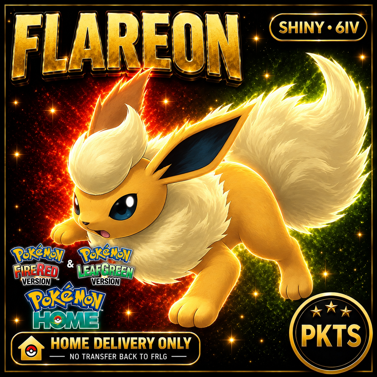 Shiny Flareon. Pokémon HOME delivery only; no transfer back to FRLG.