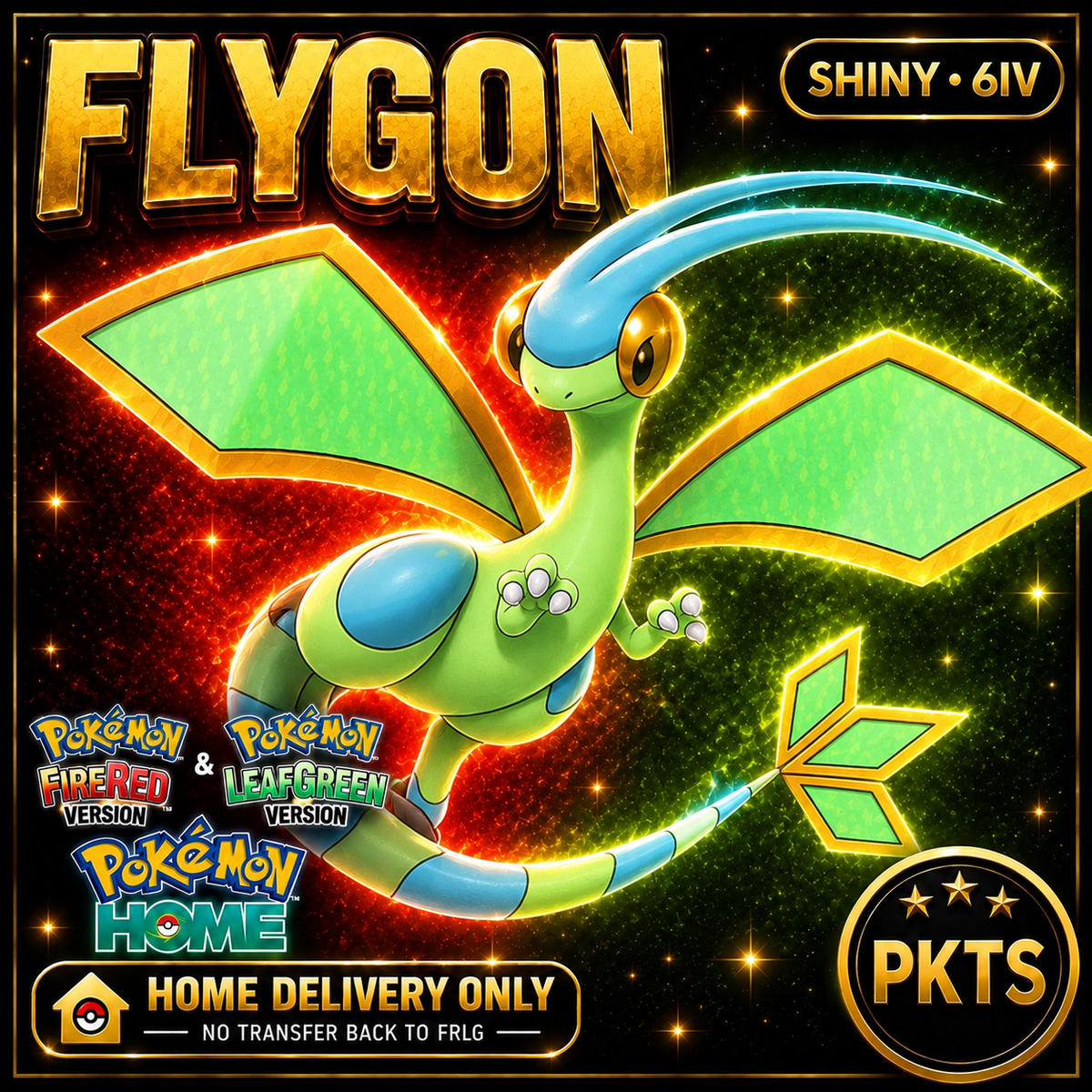 Shiny Flygon. Pokémon HOME delivery only; no transfer back to FRLG.