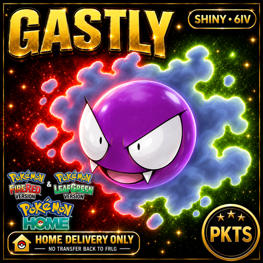 Shiny Gastly. Pokémon HOME delivery only; no transfer back to FRLG.