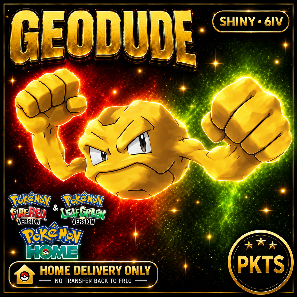 Shiny Geodude. Pokémon HOME delivery only; no transfer back to FRLG.