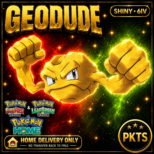 Shiny Geodude. Pokémon HOME delivery only; no transfer back to FRLG.