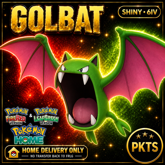 Shiny Golbat. Pokémon HOME delivery only; no transfer back to FRLG.