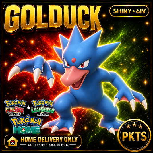 Shiny Golduck. Pokémon HOME delivery only; no transfer back to FRLG.