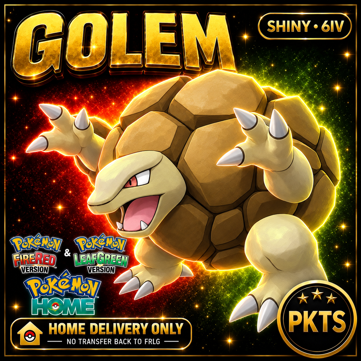 Shiny Golem. Pokémon HOME delivery only; no transfer back to FRLG.