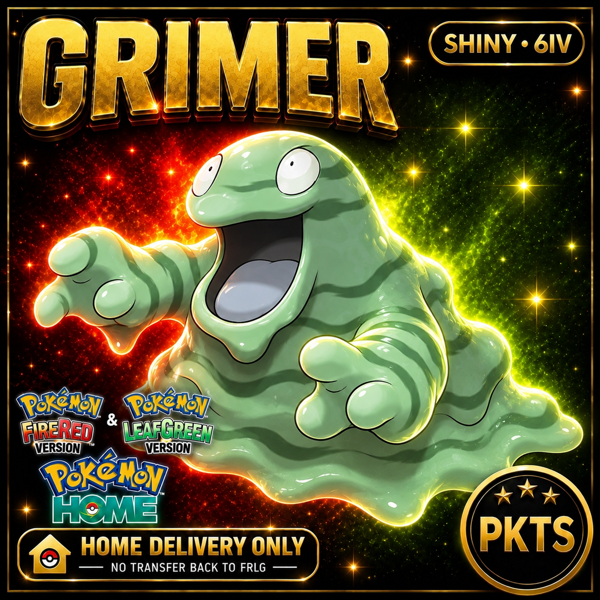 Shiny Grimer. Pokémon HOME delivery only; no transfer back to FRLG.