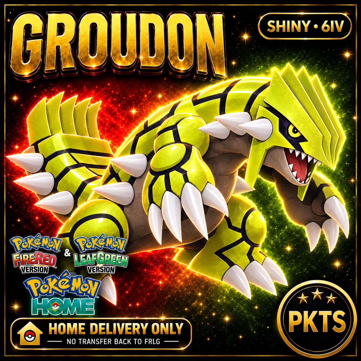 Shiny Groudon. Pokémon HOME delivery only; no transfer back to FRLG.