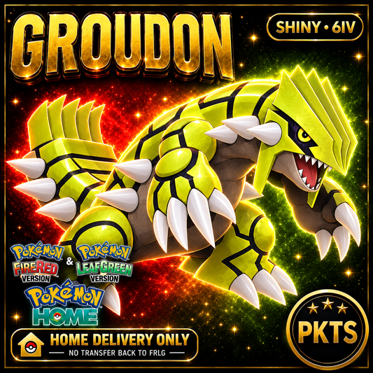 Shiny Groudon. Pokémon HOME delivery only; no transfer back to FRLG.